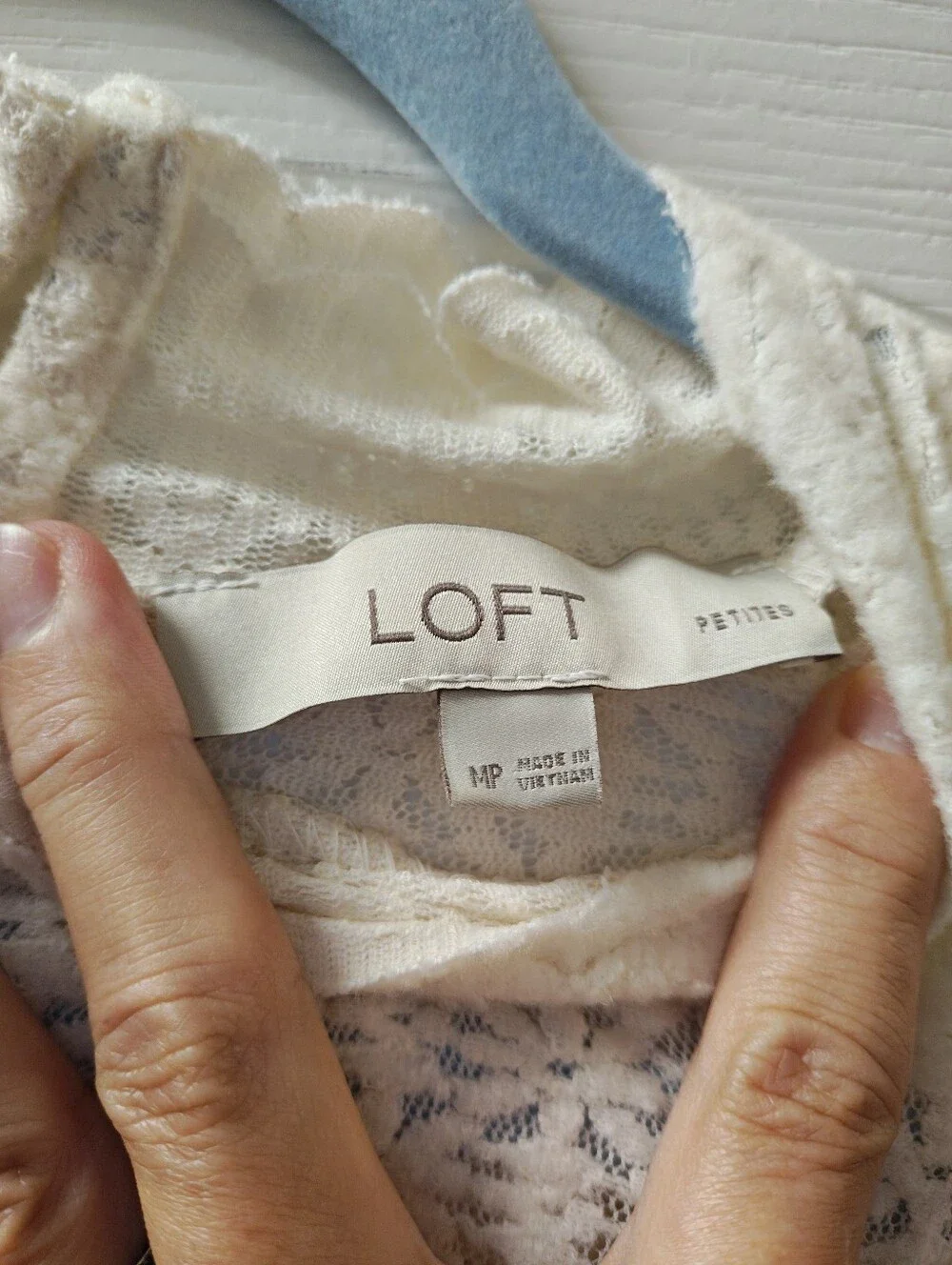 LOFT Cream Lace Ruffle-Neck Long Sleeve Blouse